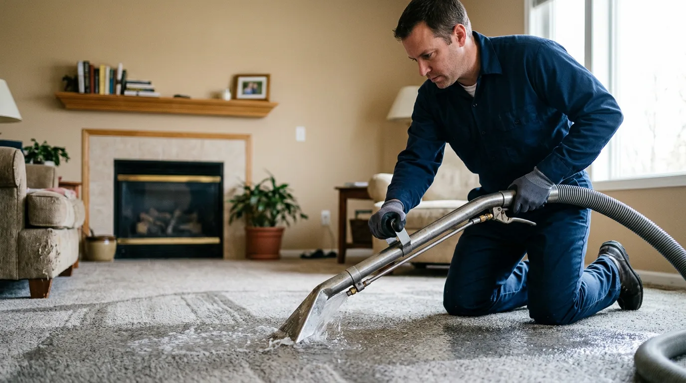 Water damage restoration technician working near Jerico Springs, MO